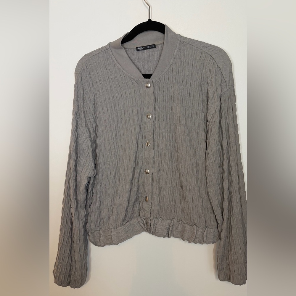 Zara Light Gray Textured Knit bomber jacket